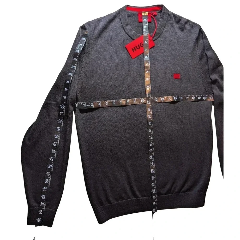 HUGO Boss Cassius Men's Black Cotton Crewneck Sweater Red Logo Sz L NWT $120 - Picture 7 of 9